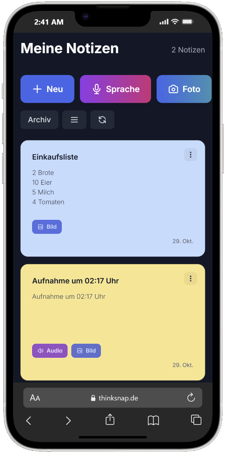 ThinkSnap Sprachaufnahme
