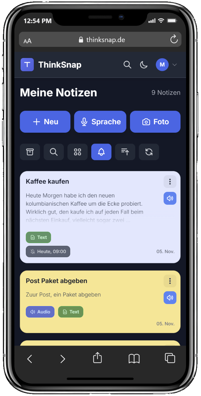 ThinkSnap Erinnerungen