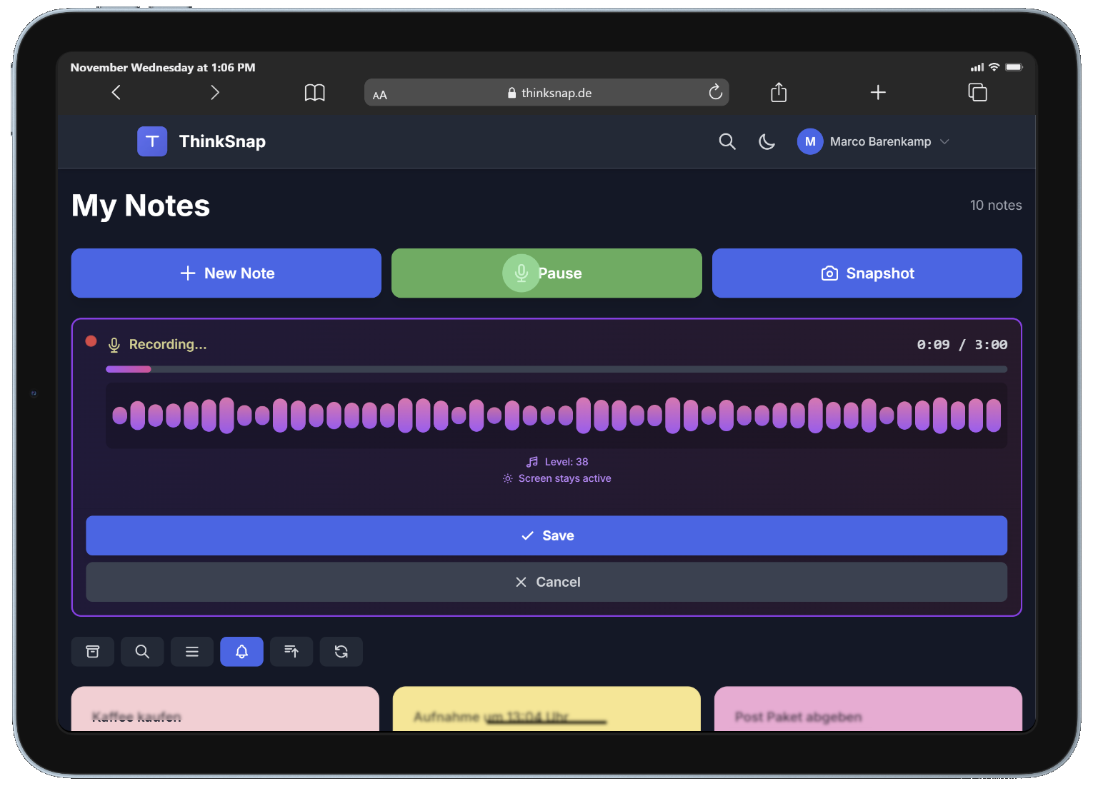 ThinkSnap na tablecie
