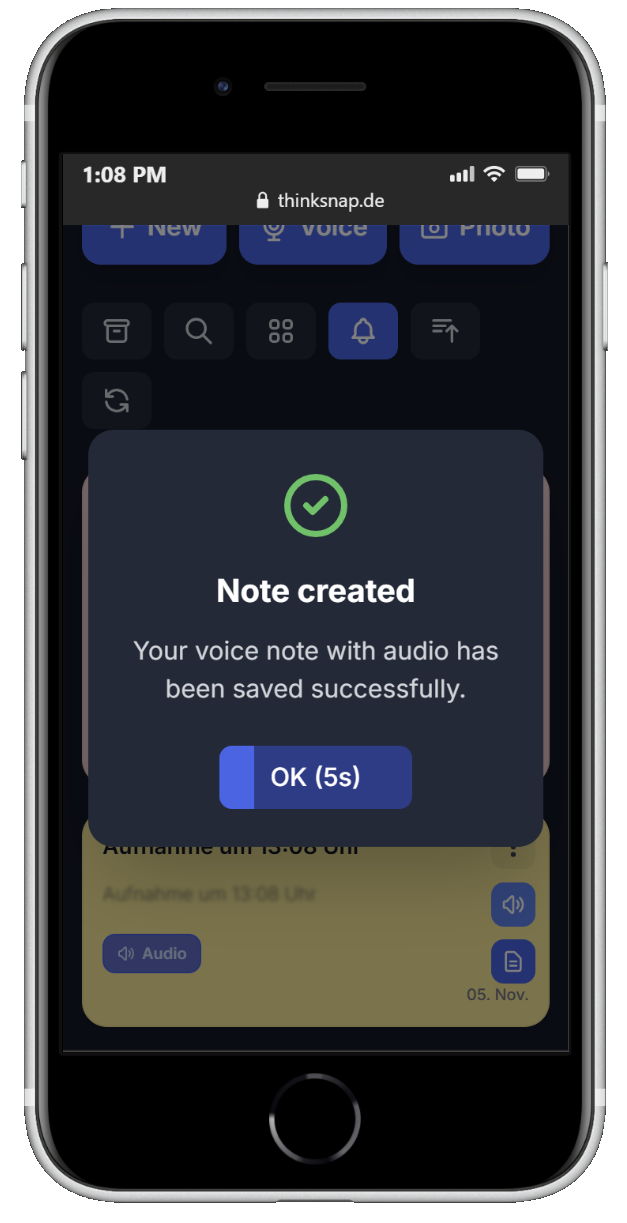 Oluşturulmuş notla ThinkSnap